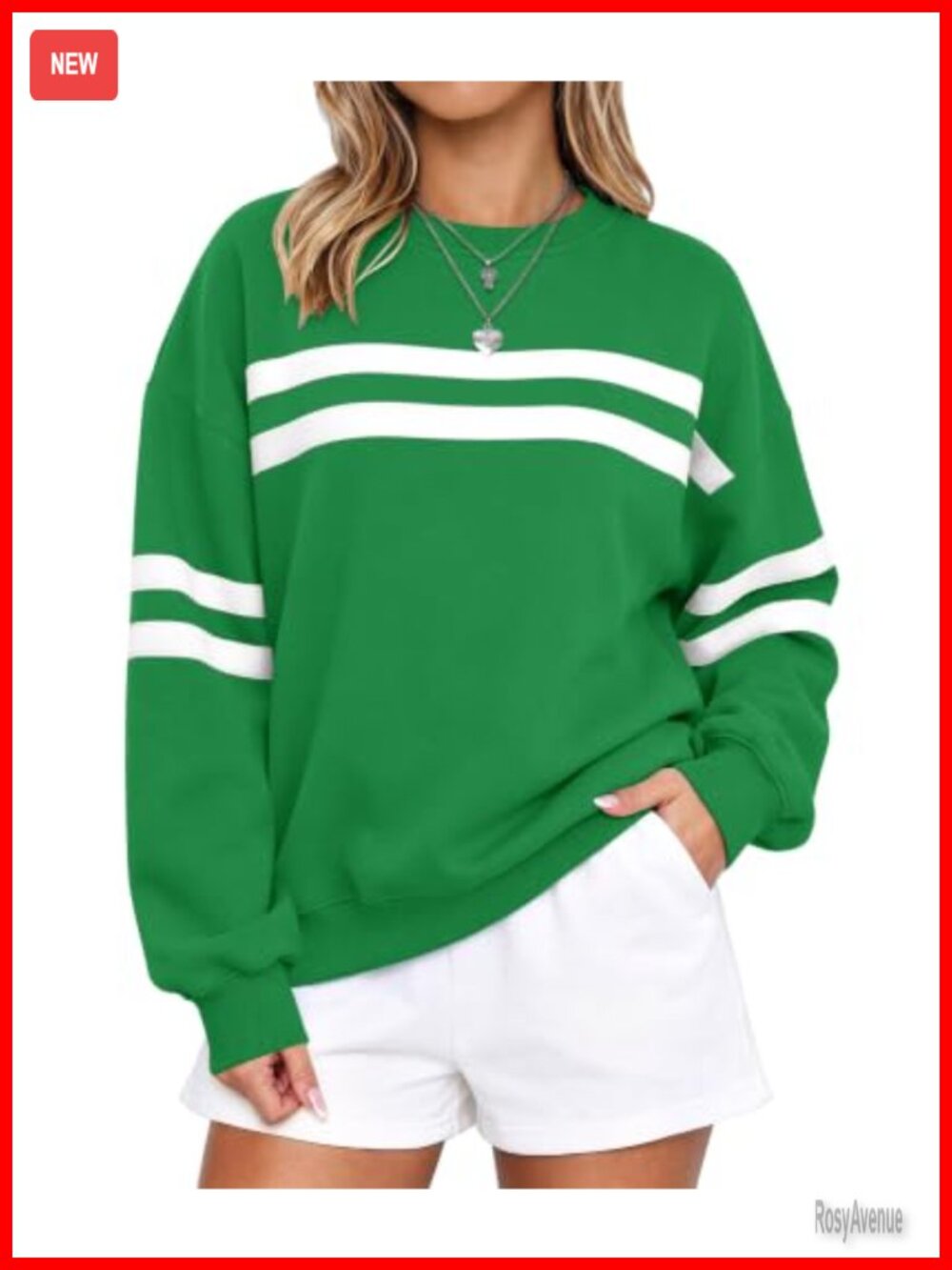 Oversized Striped Crewneck Sweatshirt Fleece Pullover